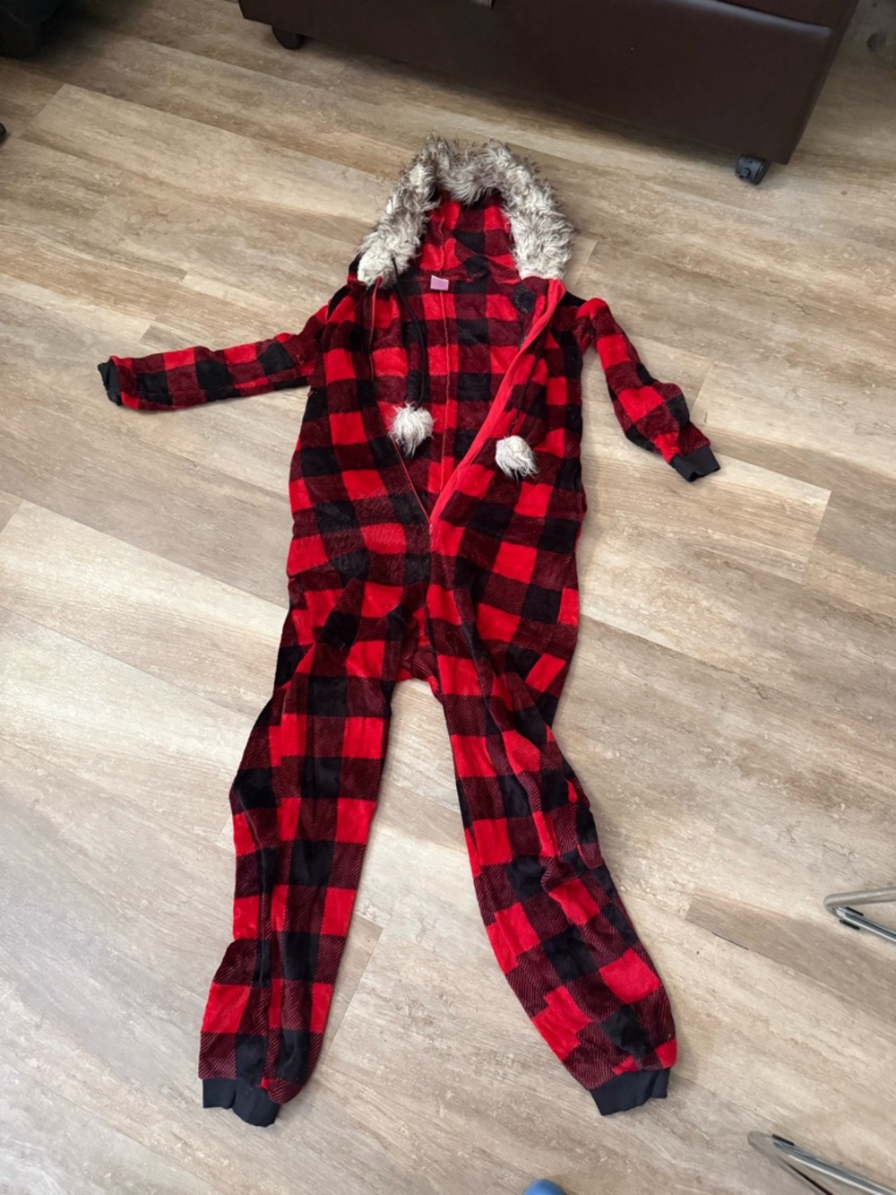 Secret Treasures Red and Black Plaid Hooded Onesie